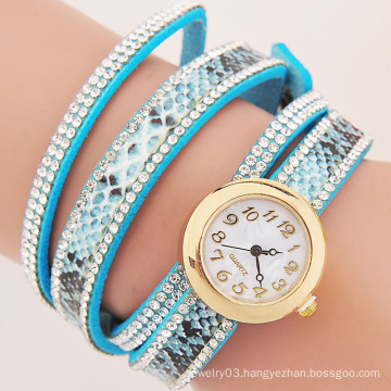 2015 New Fashion Hot Colorful women watches Weave Rivet Leather bracelet wrap watch